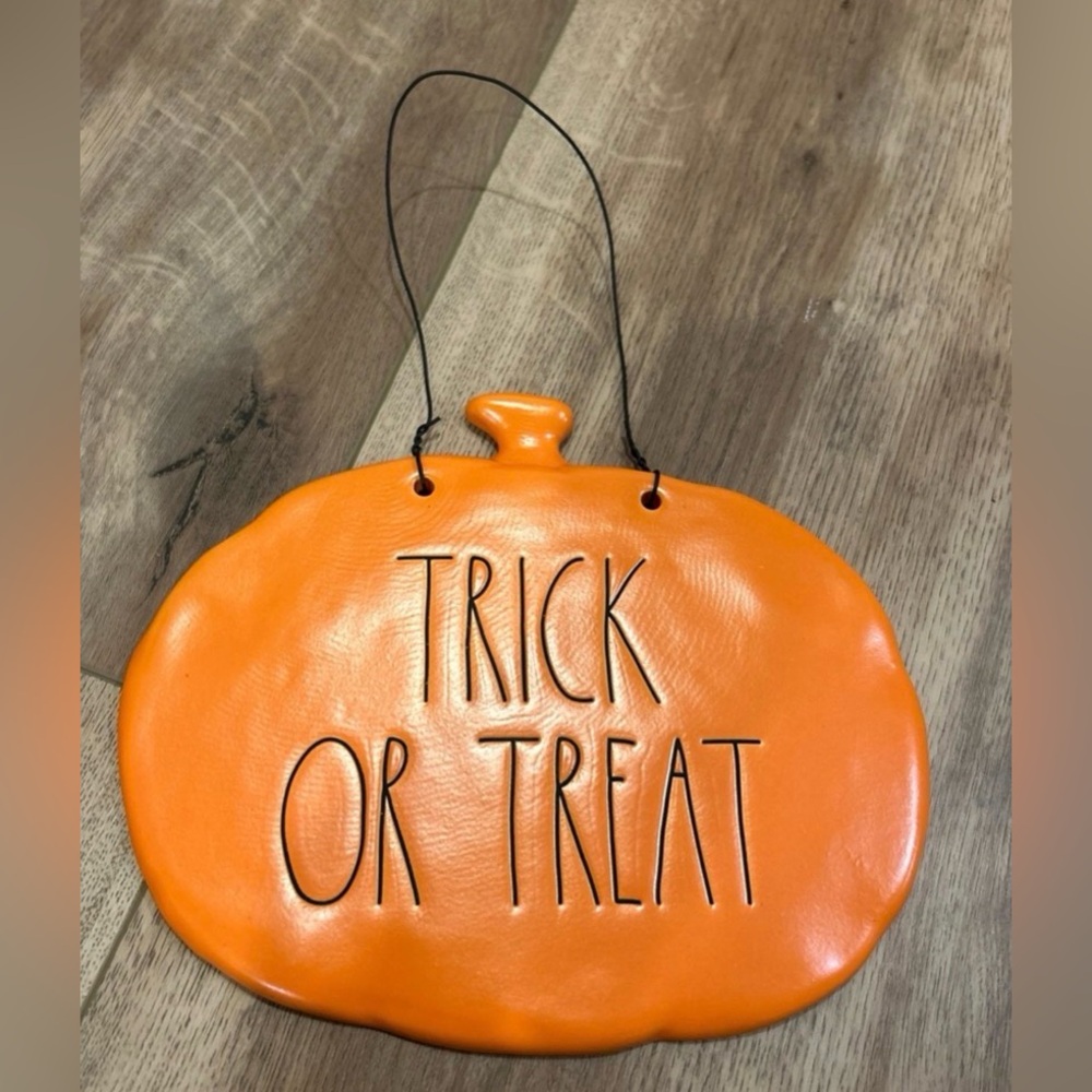 Rae Dunn Orange ‘Trick or Treat’ Pumpkin Hanging Sign